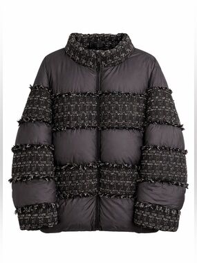 G by Giuliana Black Label Puffer Jacket 3X Tweed Panel Quilted Coat Chic